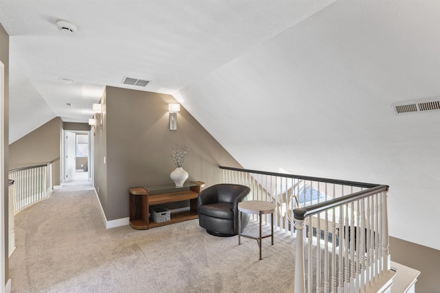 2804 W Johannsen Rd, Spokane, WA 99208 - living area featuring carpet, lofted ceiling, and an upstairs landing