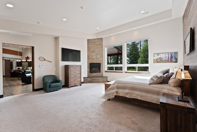 25204 N Lords Ln, Chattaroy, WA 99003 - bedroom with recessed lighting, carpet, and a fireplace