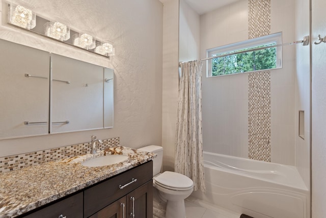 25204 N Lords Ln, Chattaroy, WA 99003 - full bathroom featuring vanity, shower / tub combo with curtain, a textured wall, and tile patterned floors