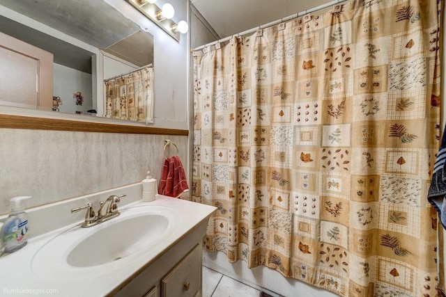 203 N Mcdonald Rd, Spokane, WA 99216 - full bathroom featuring vanity, tile patterned flooring, and a shower with curtain