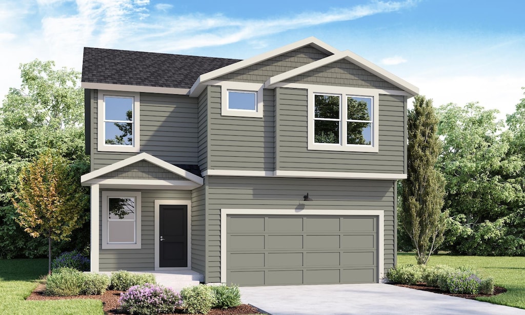 3757 S Keller Ln, Spokane Valley, WA 99206 - view of front of property featuring driveway, a garage, and a front yard