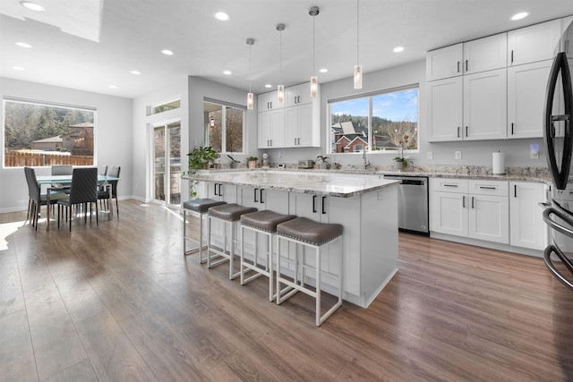 11625 N Alberta Ln, Spokane, WA 99218 - kitchen with appliances with stainless steel finishes, healthy amount of natural light, recessed lighting, and wood finished floors