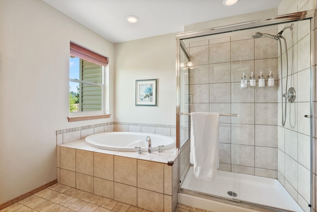 711 W Bolan Ave, Spokane, WA 99224 - bathroom featuring a garden tub, a shower stall, recessed lighting, and tile patterned flooring
