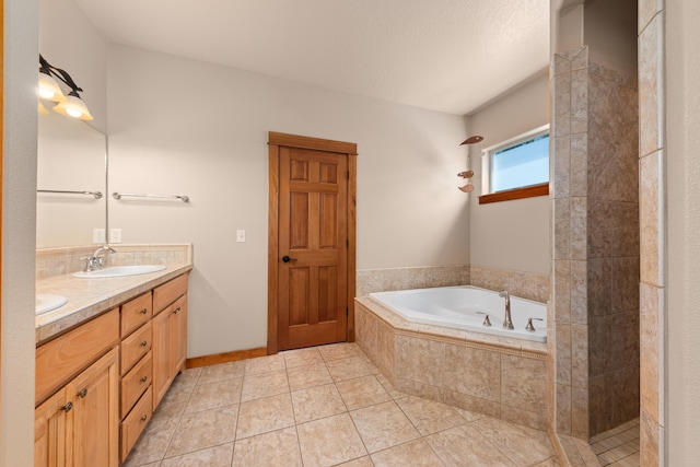 9510 N Doak Rd, Spokane, WA 99217 - full bath featuring a bath, double vanity, tile patterned floors, and a tile shower