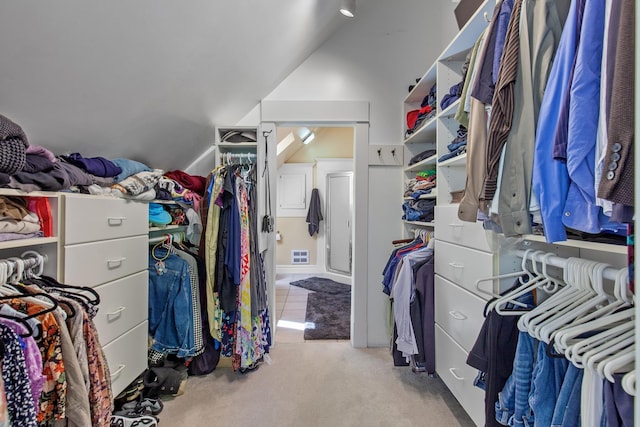 28752 Tramm Rd, Reardan, WA 99029 - walk in closet featuring carpet floors and lofted ceiling
