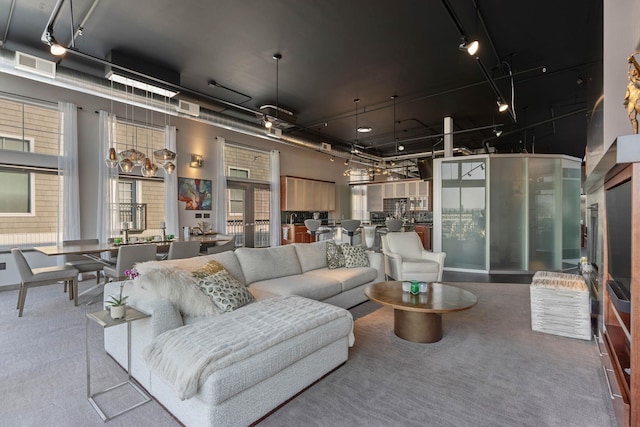 2230 W Riverside Ave # 302, Spokane, WA 99201 - living room featuring a towering ceiling and track lighting