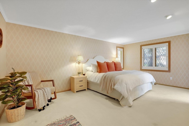 4402 S Saint Andrews Ln, Spokane, WA 99223 - carpeted bedroom with ornamental molding and wallpapered walls