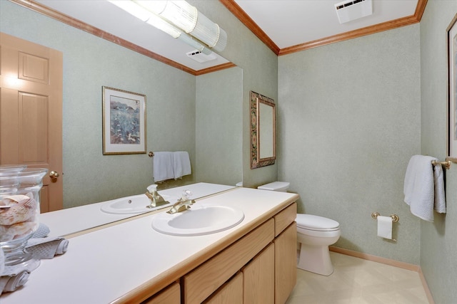 4402 S Saint Andrews Ln, Spokane, WA 99223 - bathroom with vanity, tile patterned floors, and crown molding