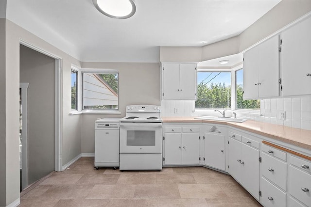 3307 W Euclid Ave, Spokane, WA 99205 - kitchen featuring electric stove, healthy amount of natural light, white cabinetry, and tasteful backsplash