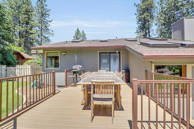 10612 E 46th Ave, Spokane Valley, WA 99206 - wooden deck featuring outdoor dining area and a grill