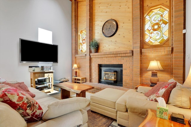 10612 E 46th Ave, Spokane Valley, WA 99206 - living area featuring a fireplace and a towering ceiling