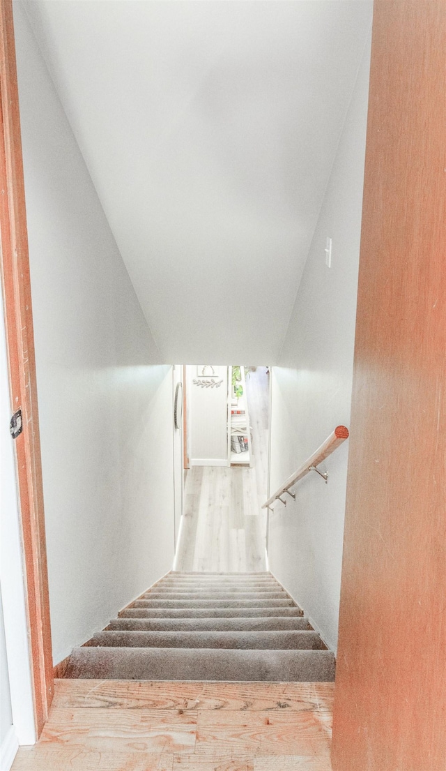 1018 N Fox Rd, Spokane Valley, WA 99206 - staircase with wood finished floors and vaulted ceiling