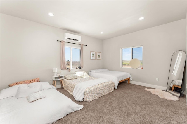 25751 Westfield Ln, Davenport, WA 99122 - bedroom featuring an AC wall unit, multiple windows, carpet floors, and recessed lighting