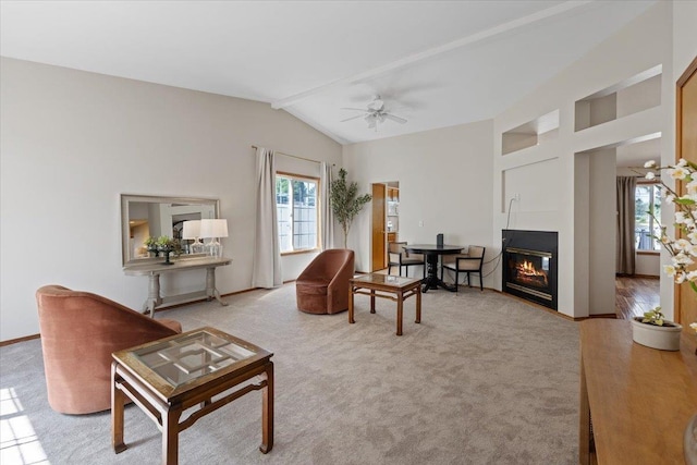 4108 S Greystone Ln, Spokane, WA 99223 - living area featuring lofted ceiling, a ceiling fan, and a glass covered fireplace