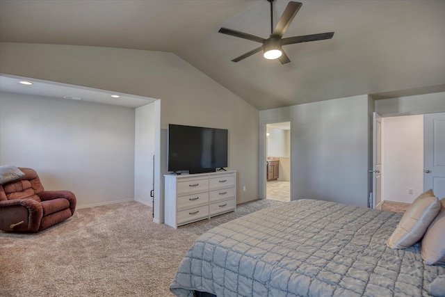 9502 N Awbrey Ct, Spokane, WA 99208 - bedroom featuring vaulted ceiling, carpet flooring, and a ceiling fan