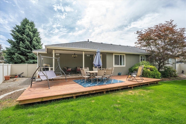 6310 W Sundance Dr, Spokane, WA 99208 - rear view of house with a fenced backyard, outdoor dining area, and a deck
