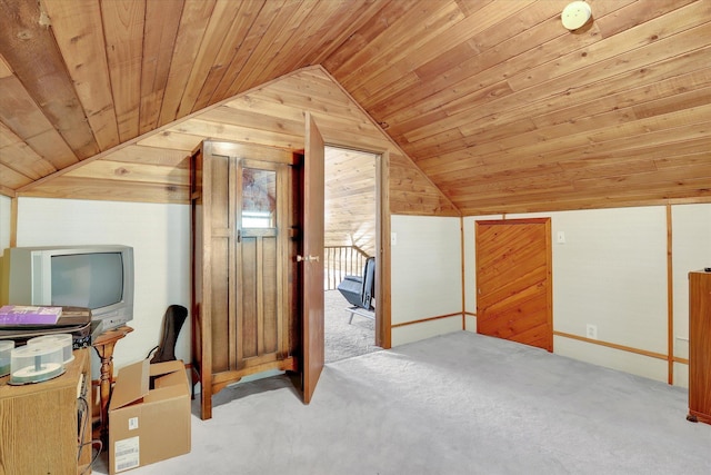 3930 N Deer Lake Rd, Loon Lake, WA 99148 - additional living space with vaulted ceiling, carpet, wooden ceiling, and wooden walls
