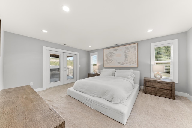 16215 W Coulee Hite Rd, Spokane, WA 99224 - bedroom featuring carpet floors, access to exterior, french doors, and recessed lighting