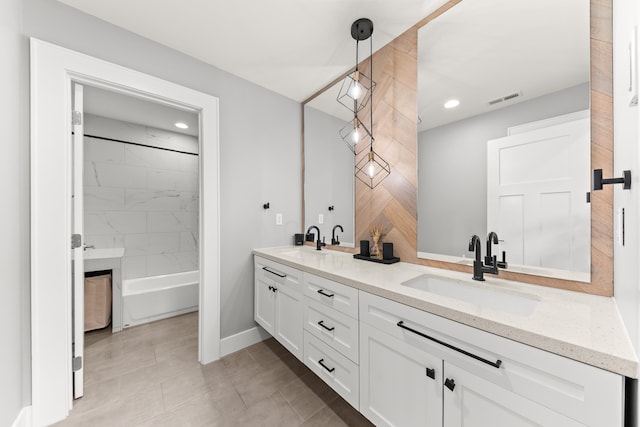 16215 W Coulee Hite Rd, Spokane, WA 99224 - full bathroom with double vanity, recessed lighting, tile patterned flooring, and shower / bath combination