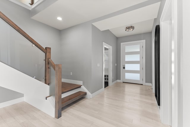 16215 W Coulee Hite Rd, Spokane, WA 99224 - entrance foyer with stairway, light wood-style floors, and recessed lighting