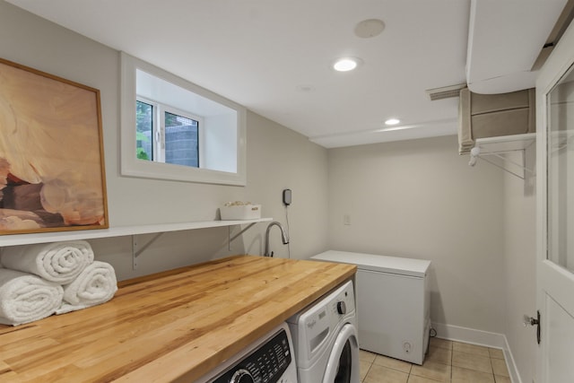 1103 W 20th Ave, Spokane, WA 99203 - washroom featuring separate washer and dryer, light tile patterned floors, and recessed lighting
