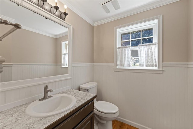 5245A W Prufer Crosscut Rd, Deer Park, WA 99006 - half bathroom with a wainscoted wall, vanity, and ornamental molding