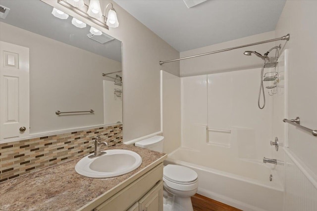 5245A W Prufer Crosscut Rd, Deer Park, WA 99006 - bathroom with backsplash, vanity, and shower / washtub combination