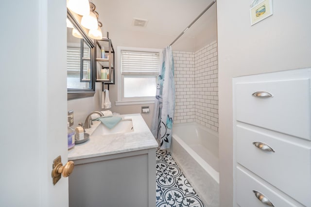 5224 N Post St, Spokane, WA 99204 - bathroom with vanity, shower / tub combo, and tile patterned floors