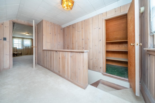 5224 N Post St, Spokane, WA 99204 - corridor featuring wooden walls, carpet flooring, and vaulted ceiling