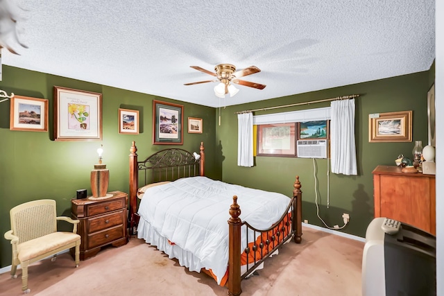 1401 W 1st St, Newport, WA 99156 - bedroom featuring cooling unit, light colored carpet, a ceiling fan, and a textured ceiling