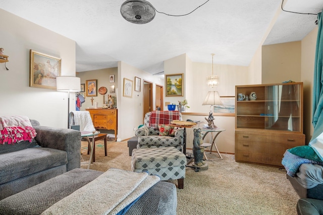 4110 E Ermina Ave, Spokane, WA 99217 - living area with carpet flooring, vaulted ceiling, and a chandelier