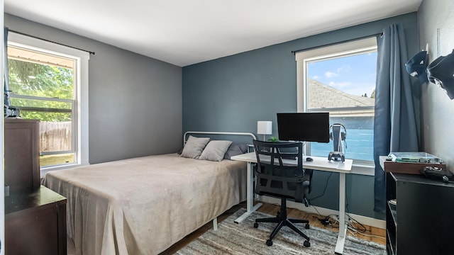 6121 N Belt St, Spokane, WA 99205 - bedroom with multiple windows, wood finished floors, and a desk