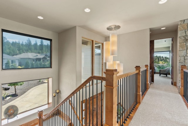 14210 N Wandermere Estates Ln, Spokane, WA 99208 - corridor featuring an upstairs landing, recessed lighting, and carpet flooring