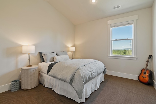 7116 S Linke Rd, Greenacres, WA 99016 - bedroom with dark carpet, lofted ceiling, and recessed lighting