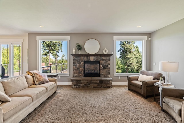 7116 S Linke Rd, Greenacres, WA 99016 - living area with a fireplace, carpet flooring, and recessed lighting