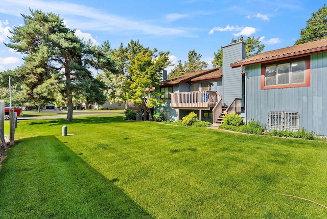 3707 S Alder Ct, Spokane, WA 99223 - view of grassy yard with a deck and stairway