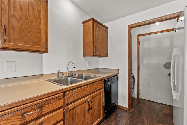 3707 S Alder Ct, Spokane, WA 99223 - kitchen featuring dishwasher, dark wood-style flooring, and brown cabinetry