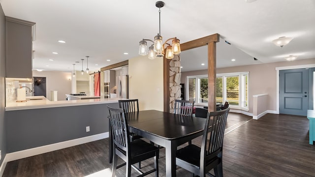 17207 N Mt Spokane Park Dr, Mead, WA 99021 - dining space with dark wood finished floors, a chandelier, and recessed lighting