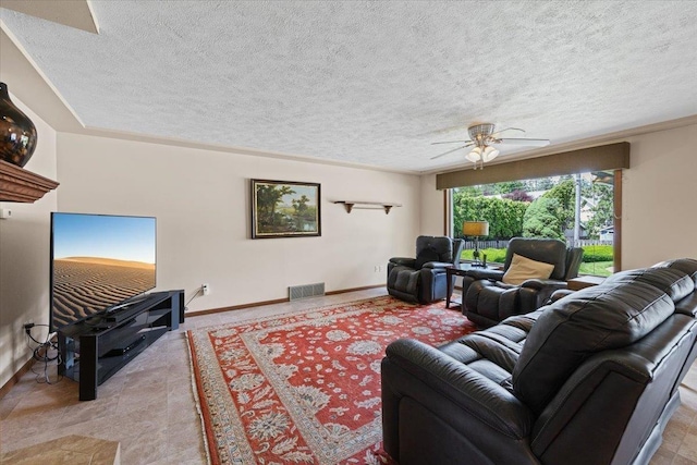 2515 E 38th Ave, Spokane, WA 99223 - living room with ceiling fan and a textured ceiling