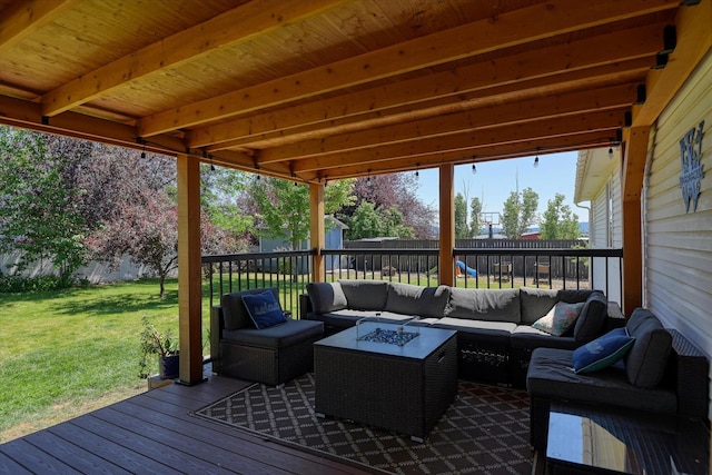 4318 N Upland Ct, Spokane Valley, WA 99216 - wooden terrace featuring an outdoor living space with a fire pit and a fenced backyard