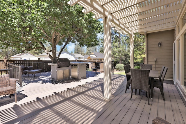 11425 N Lloyd Charles Ln, Spokane, WA 99218 - wooden deck featuring outdoor dining area, a pergola, and grilling area