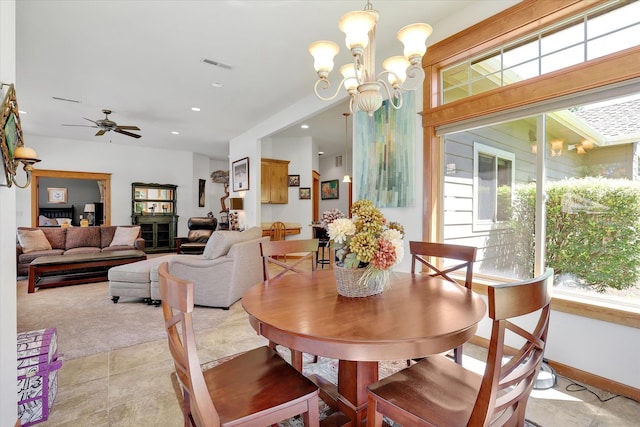 11425 N Lloyd Charles Ln, Spokane, WA 99218 - dining room with a chandelier, light tile patterned floors, recessed lighting, and a ceiling fan