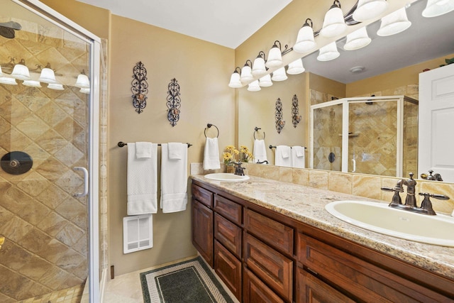 3333 N Ashton Rd, Otis Orchards, WA 99027 - full bathroom with a stall shower, double vanity, and tile patterned floors
