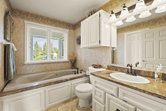3333 N Ashton Rd, Otis Orchards, WA 99027 - full bathroom with a garden tub, vanity, and wallpapered walls