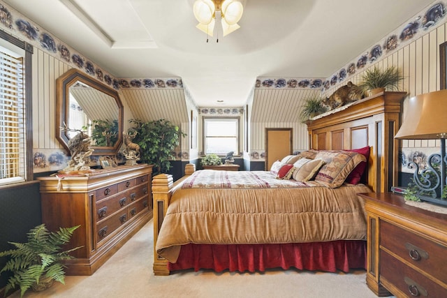 3333 N Ashton Rd, Otis Orchards, WA 99027 - carpeted bedroom with wallpapered walls and a ceiling fan