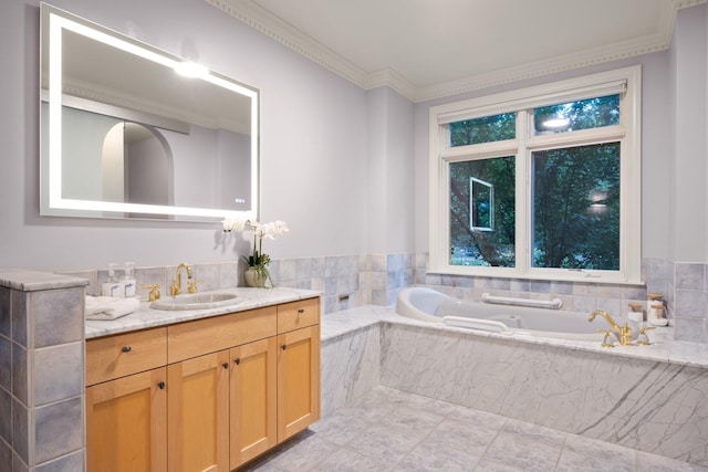 1807 E Pinegate Ln, Spokane, WA 99224 - bathroom featuring vanity, crown molding, and a garden tub