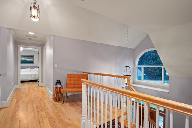 1807 E Pinegate Ln, Spokane, WA 99224 - hall featuring wood finished floors, an upstairs landing, and lofted ceiling