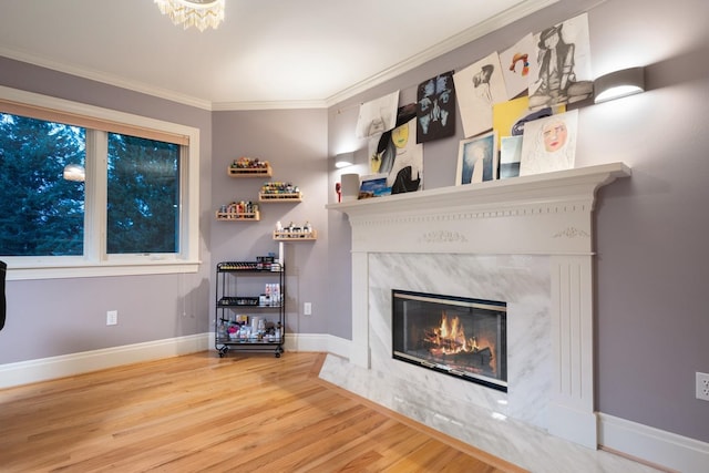 1807 E Pinegate Ln, Spokane, WA 99224 - living area with wood finished floors, ornamental molding, and a fireplace