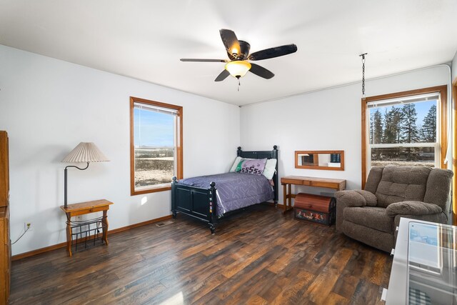 8715 W Antler Rd, Deer Park, WA 99006 - bedroom with multiple windows, dark wood-type flooring, and ceiling fan