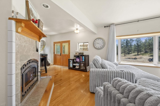20902 S Ritchey Rd, Spokane, WA 99004 - living area with light wood-style flooring, plenty of natural light, a fireplace, and heating unit